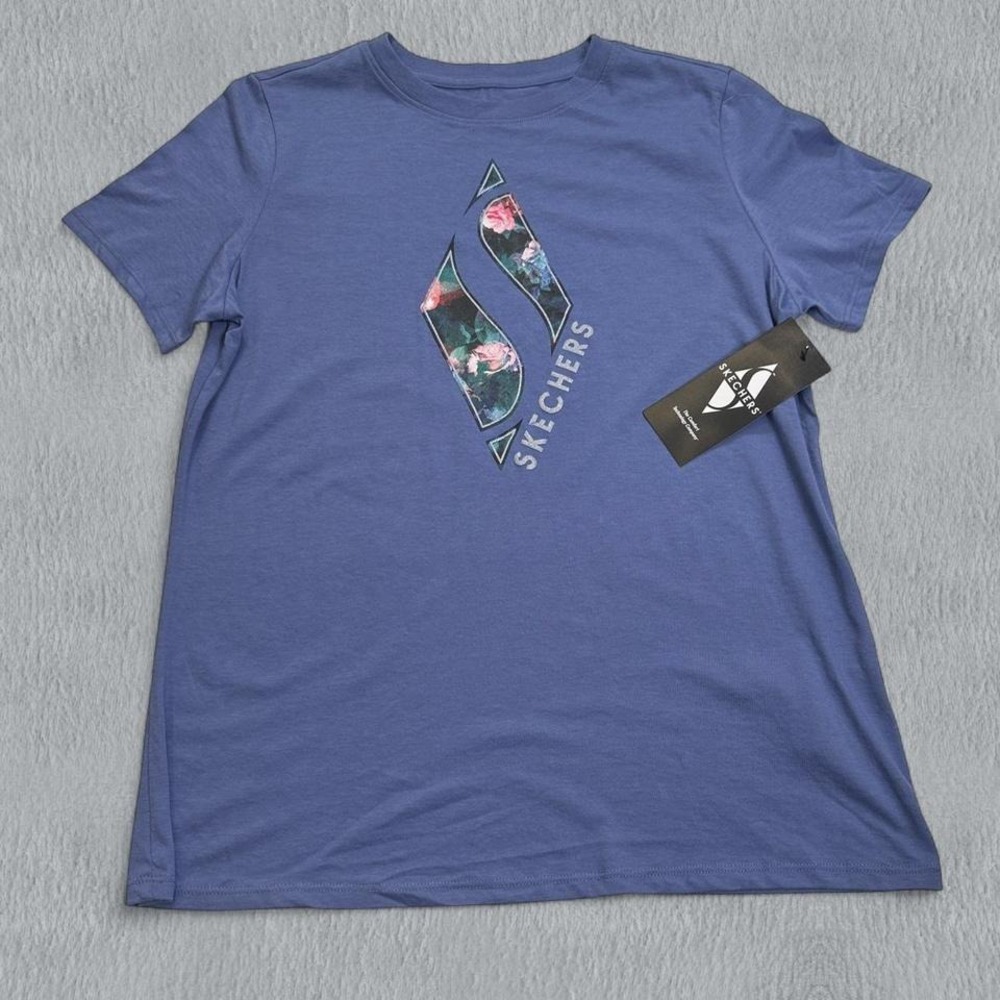 NWT Sketchers Shirt M Blue Womens Diamond‎ Forever Floral Everybody Tee